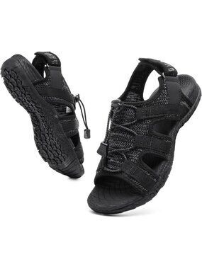 Women's All Black Mesh Orthopedic Arch Support Adjustable Sport Walking Sandals